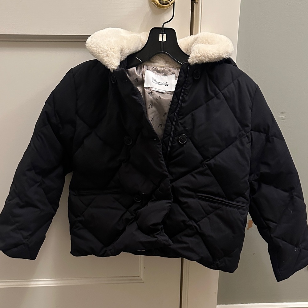 Bonpoint Black Puffer Jacket with Cream Hood